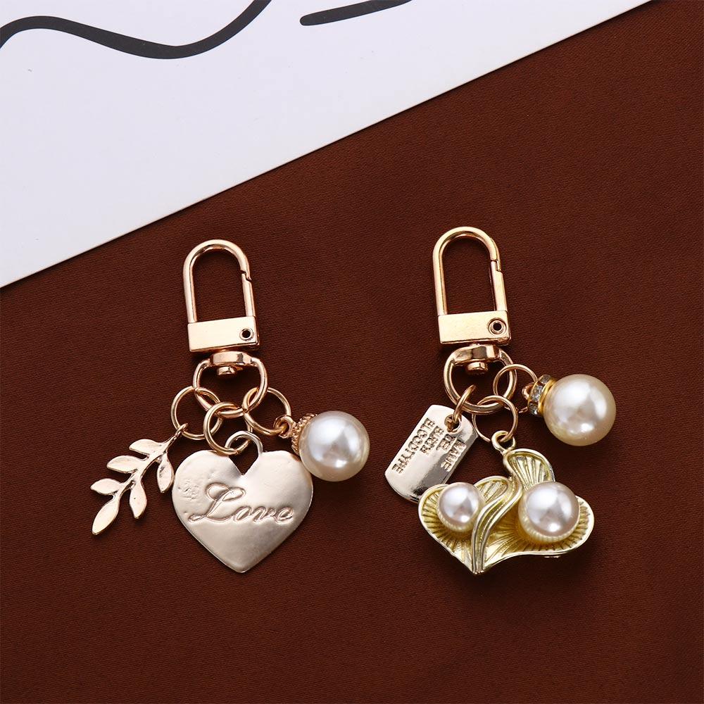 Male Bag Pendant Female Pearl Heart Keychain Women Car Keyring Letter Korean Style Key Lanyard