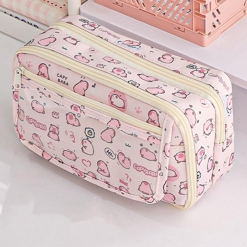 Милый пенал для девочек, стильный, большой емкости, школьный чехол с изображением животных, детский тканевый чехол на молнии, кавайные школьные принадлежности для детей