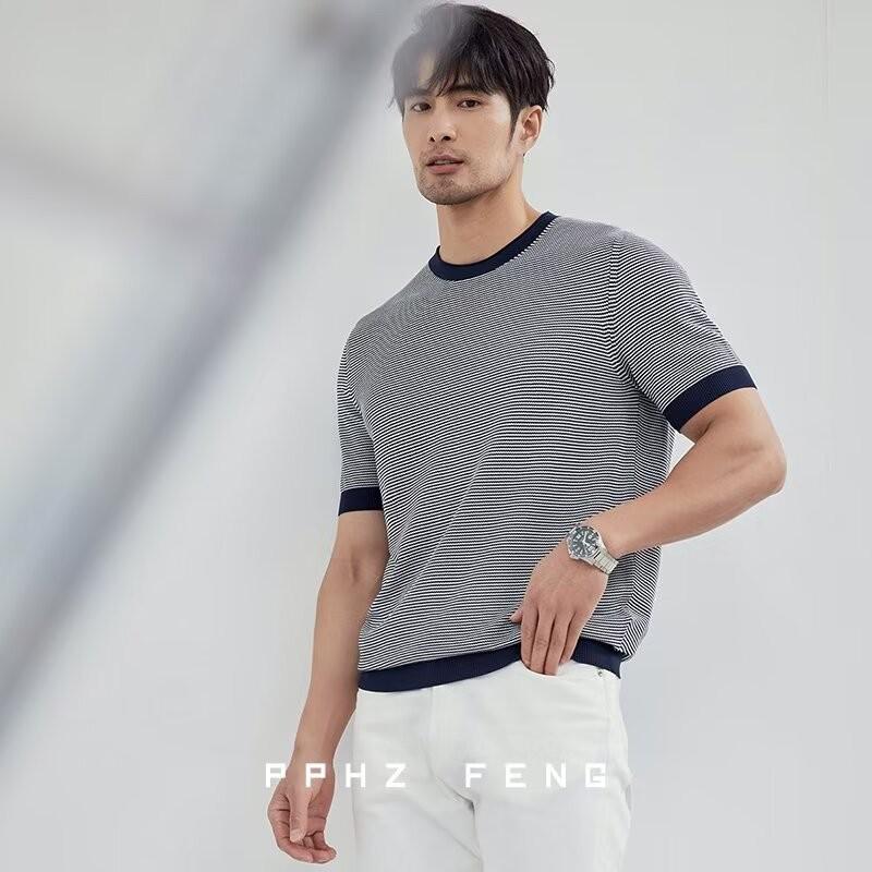 Мужское полосатое поло 2024 года: Трикотажная футболка с коротким рукавом и универсальным круглым вырезом