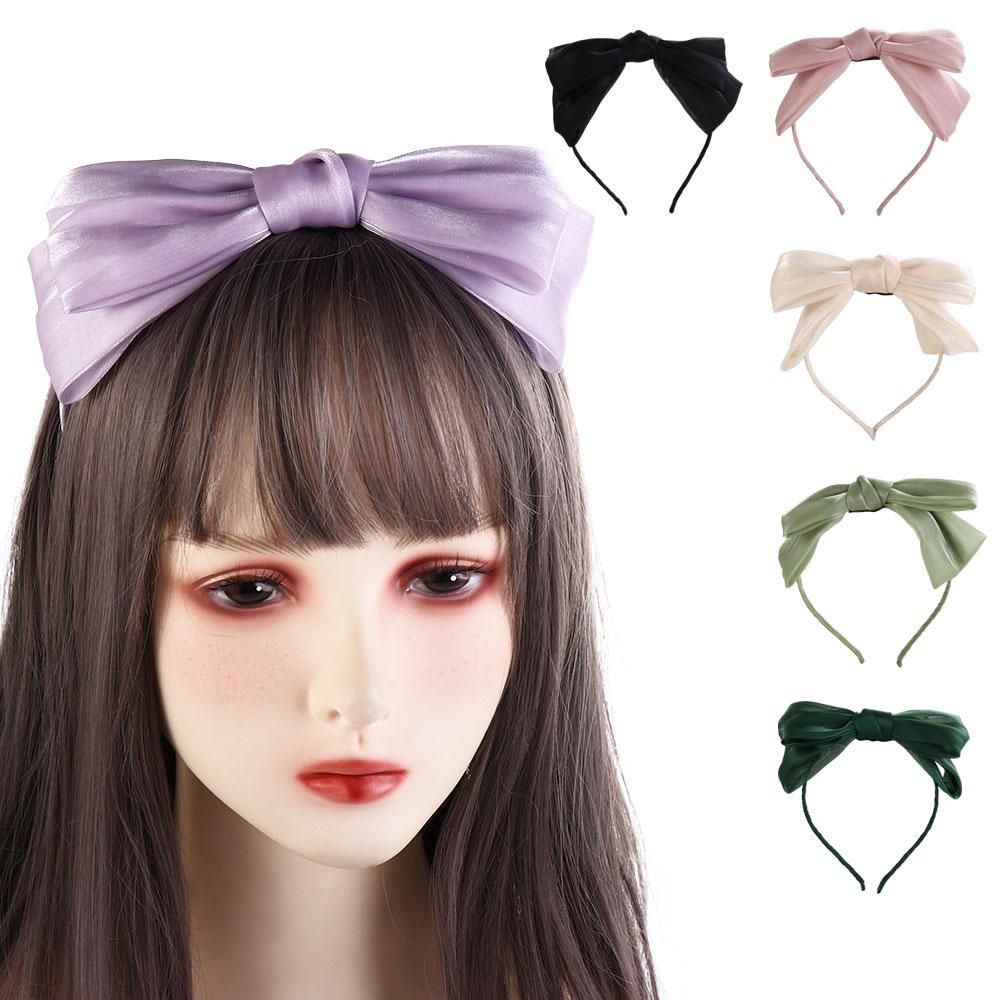 Headress Mesh Barrette Women Headband Bright Silk Hairband Bow Hair Hoop Korean Style Hairband