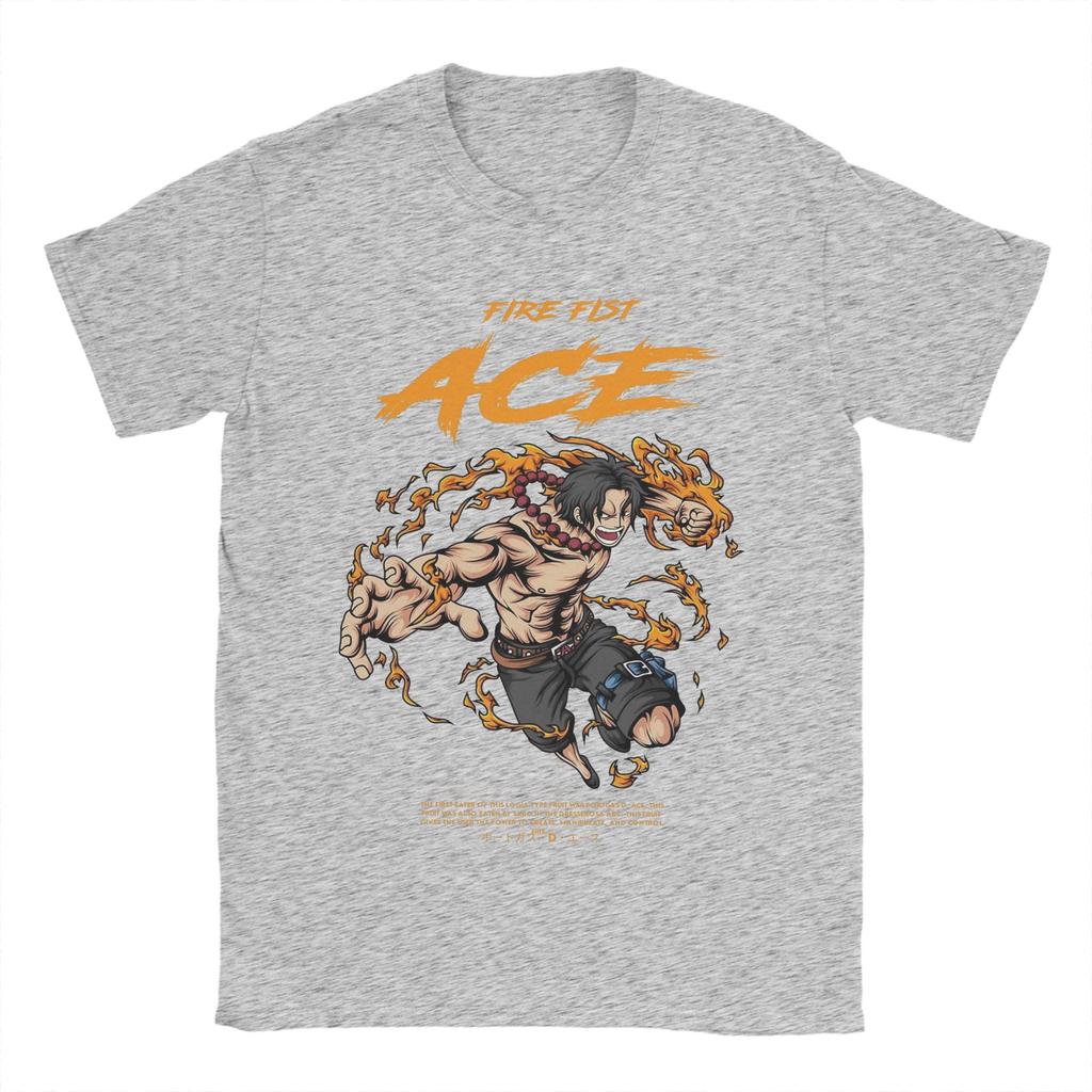 Vintage Portgas D Ace TShirt for Men Crewneck Pure Cotton T Shirts Ones Pieces Short Sleeve Tees Plus Size Tops