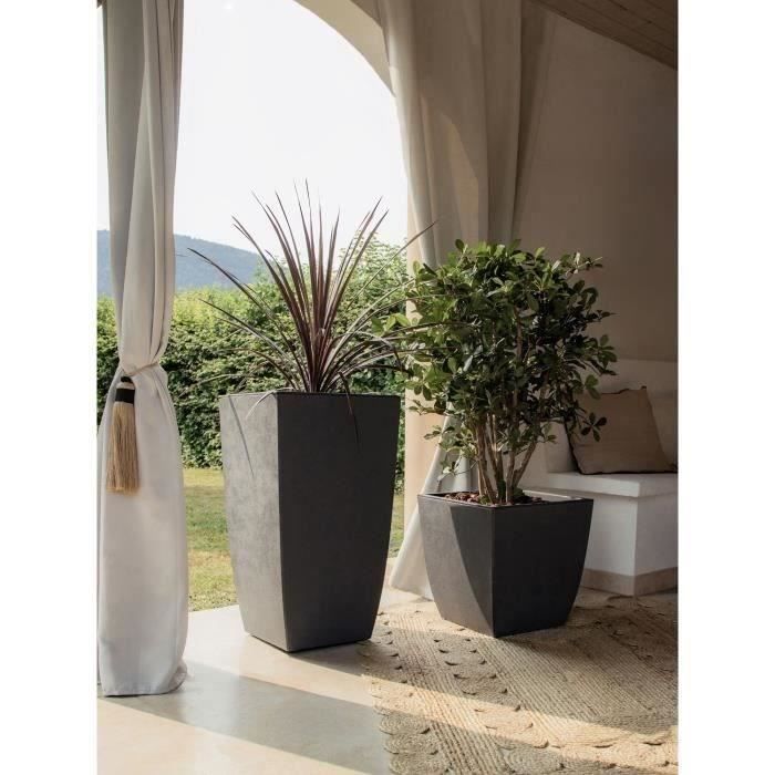 EDA Pot de fleurs Carré DIVA BASALT - 42 L - 43,5 x 43,5 x H.44,2 cm - Bac intérieur amovible - Gris anthracite