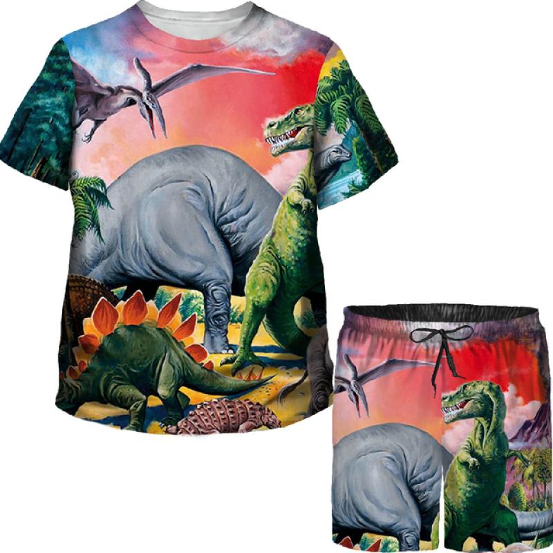 Футболки/костюмы с 3D принтом динозавра Юрского периода для мальчиков и девочек, футболки/костюмы для подростков, повседневная летняя футболка, спортивный костюм, комплект