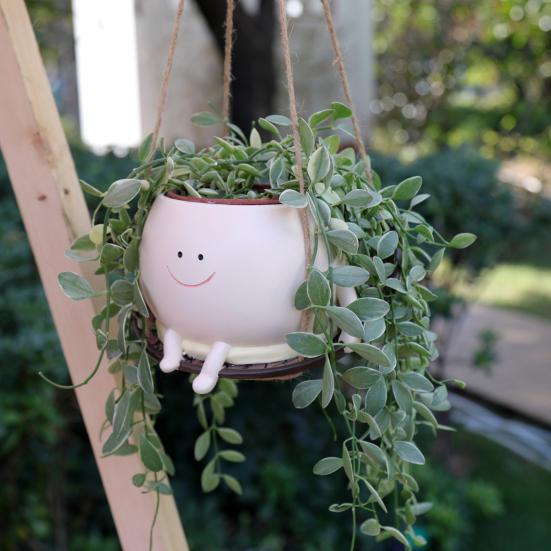 Подвесной стул-качалка, горшок для цветов, очаровательный внешний вид, устойчивый к ультрафиолетовому излучению, домашний и уличный декоративный горшок с улыбающимся лицом, цветочный горшок