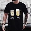 Футболка с рисунком Coffee AM Beer PM для мужчин, летние футболки с коротким рукавом для любителей пива, вечеринки, свободная одежда Y2k, уличная одежда