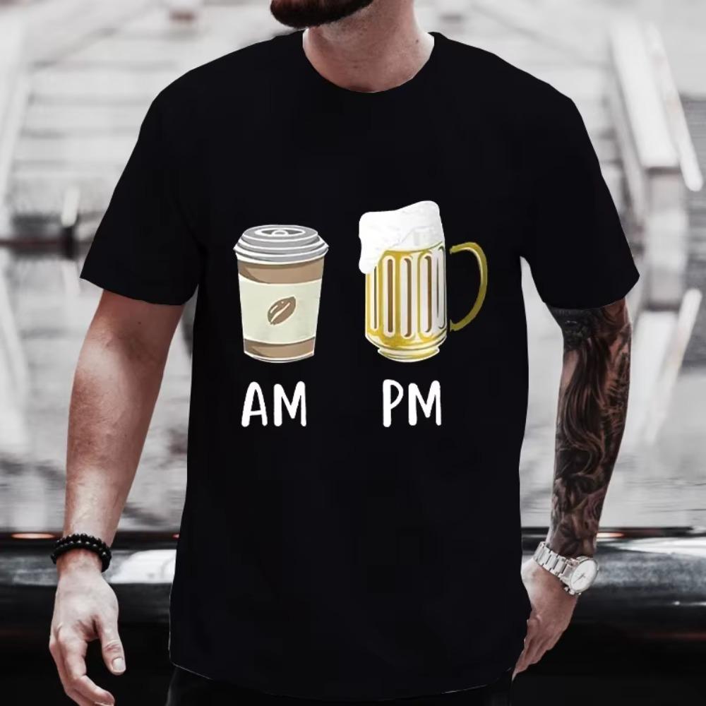 Футболка с рисунком Coffee AM Beer PM для мужчин, летние футболки с коротким рукавом для любителей пива, вечеринки, свободная одежда Y2k, уличная одежда