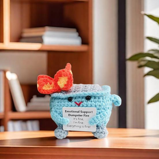Crocheted Dumpster Plush Doll Emotional Support Gift Handmade Crochet Trash Can Flaming