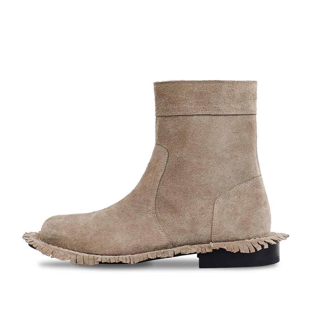 Negative Three Fringe Side Zip-Up Middle Boots_Sand