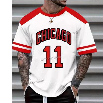 Men's Casual 3D Chicago No. 11 Printed T-Shirt Men's Short Sleeve Sportswear T-Shirt Vintage Extra Large