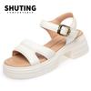 Fashion 2024 High Heels Platform Soft Leather Casual Sandals Woman Open Head Block Heel Elegant Summer Buckle Soft Sole Sandals