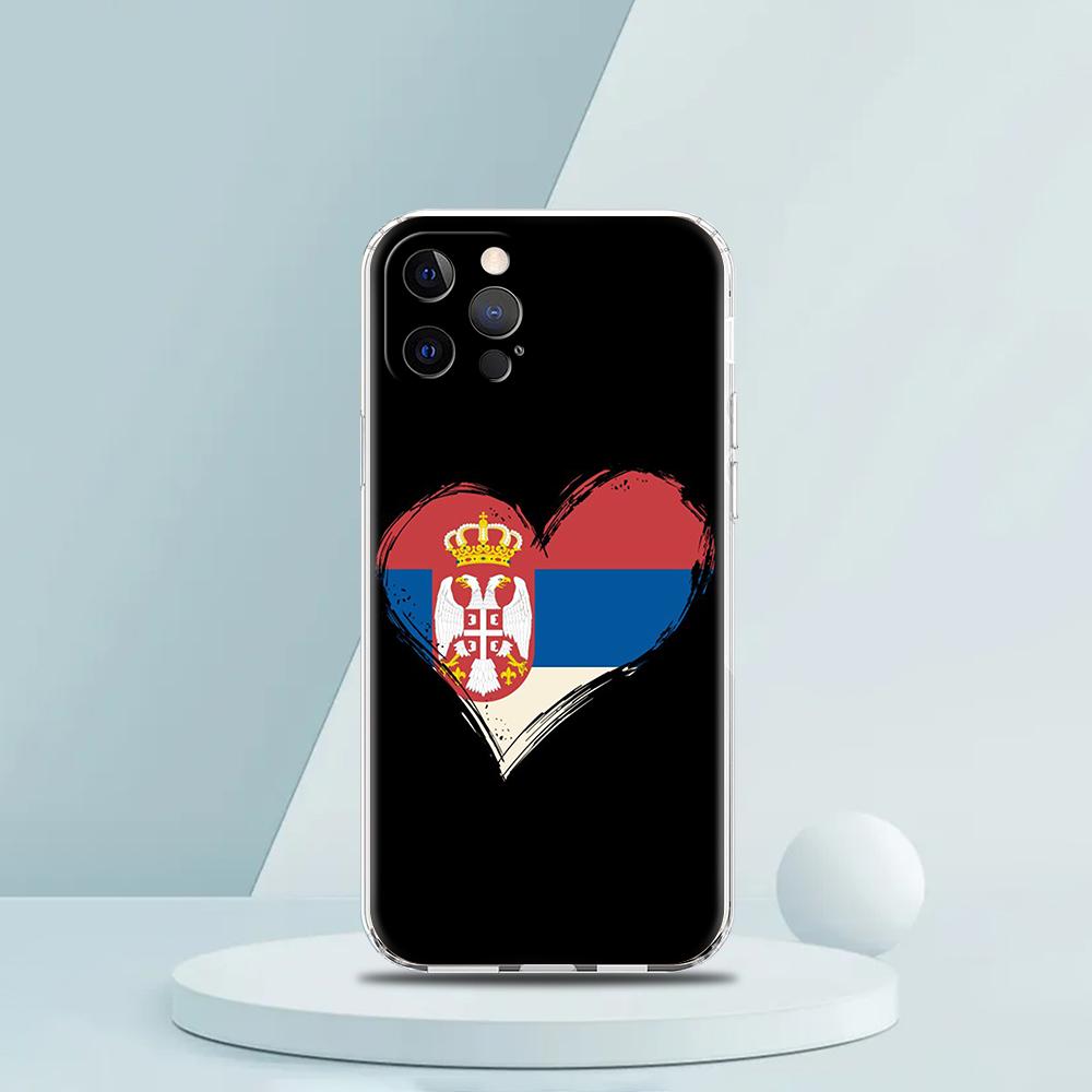 Мягкий прозрачный чехол-бампер из ТПУ для iPhone 16 15 14 13 12 11 Pro Max XR 8 7 Plus XR Ударопрочный корпус с узором в виде флага Сербии