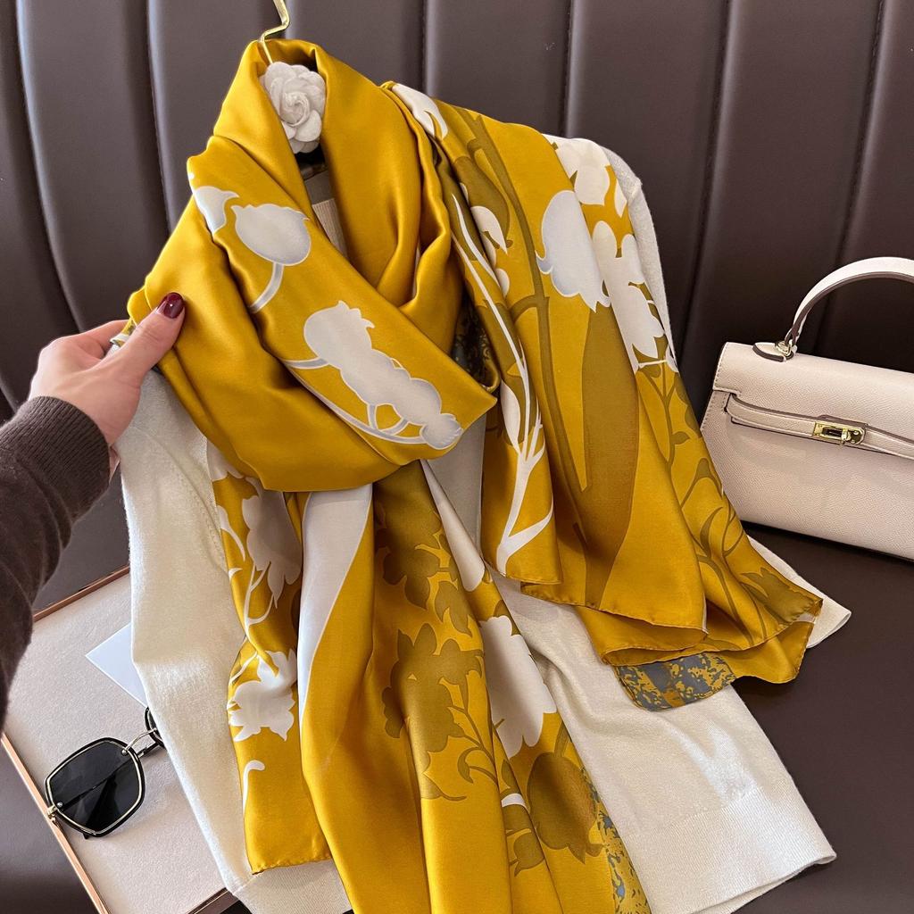 Fashion Silk Scarf Women Shawls Female Cover Flowers for Traveling Sun Protect Sunscreen Beach Scarves Air Conditioning Wraps
