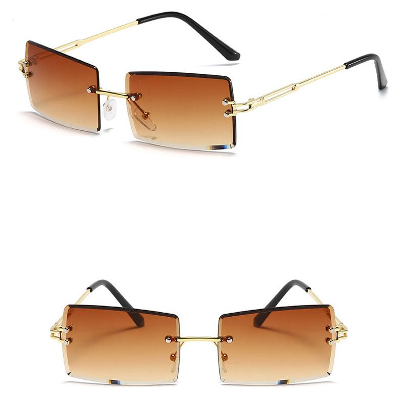 Женские солнцезащитные очки Защита от солнца УФ-защита Модные индивидуальные ретро-прямоугольные солнцезащитные очки без оправы Уличные очки для вождения пригородных путешествий