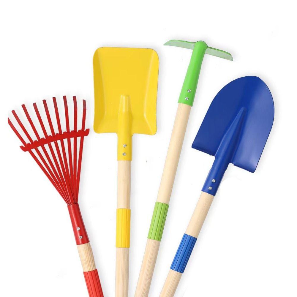 Colorful Small Garden Rake Kit Hardwood Handle Kids Rake Set Leaf Rake Gardening Tools Camping