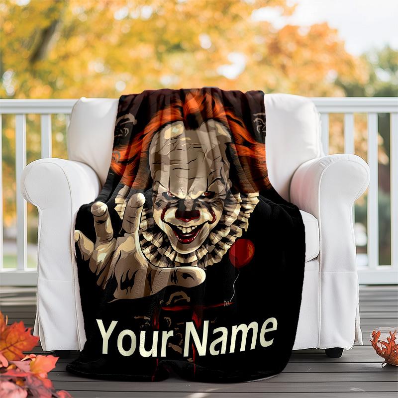 Customizable Pennywise Throw Blanket – Personalized Name, All-Season Cozy Snug Blanket, Machine Washable, Personalized Blanket