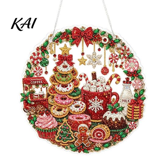 Hanging Rhinestone Ornament Christmas Painting Suncatcher Kit, DIY Faux Pearl Art Crafts for Adults Beginner, Acrylic Xmas