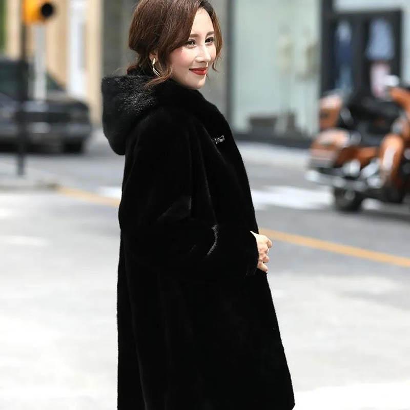 Fur Imitation Mink Fur Coat Female Hooded Middle-aged Mother Imitation Mink Fur Coat