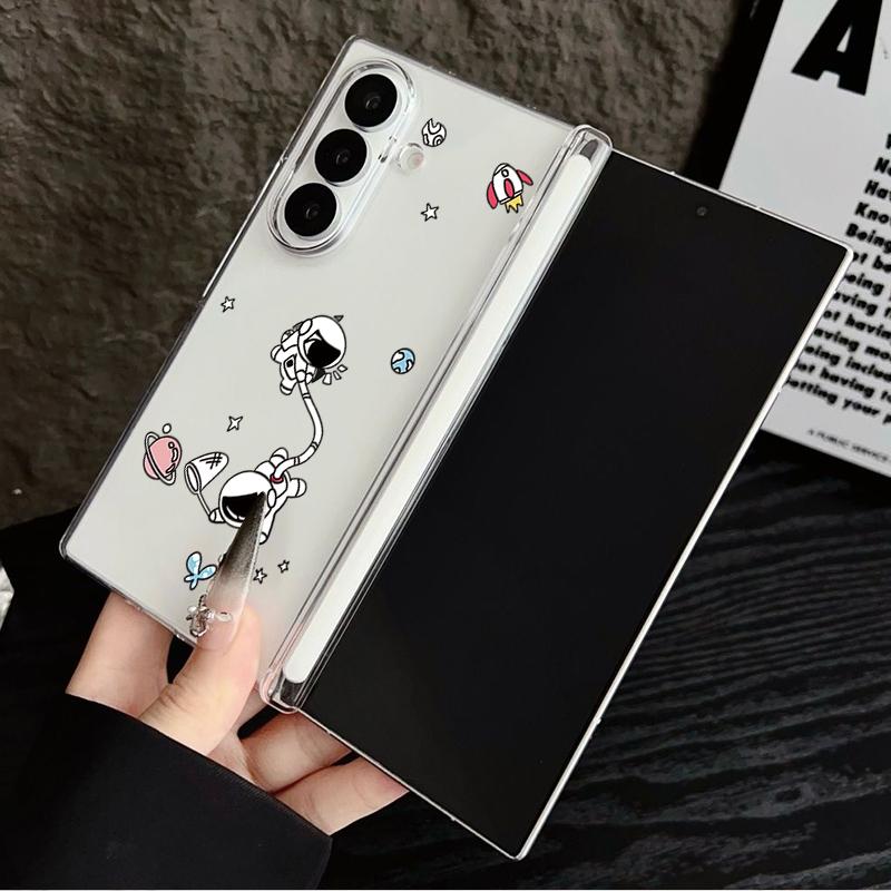 Магнитный чехол для телефона Samsung Galaxy Z Fold 7 6 5 Fold7 Fold6 Fold5 5G, прозрачный противоударный чехол с милым принтом астронавта
