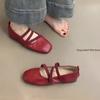Fashion Spring Ballet Flat Shoes Women Comfy Leather Shoes 2025 Women Luxury Women Square Toe Flat Mary Janes Ladies Shoes Double Buckle