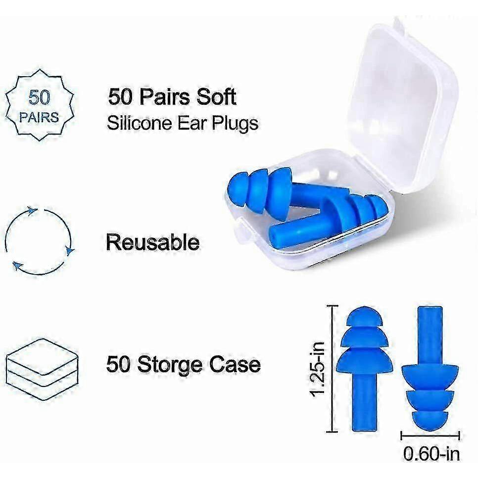 50 Pairs + 50 Boxes Silicone Ear Plugs NRR 28dB Hearing Protection Waterproof.