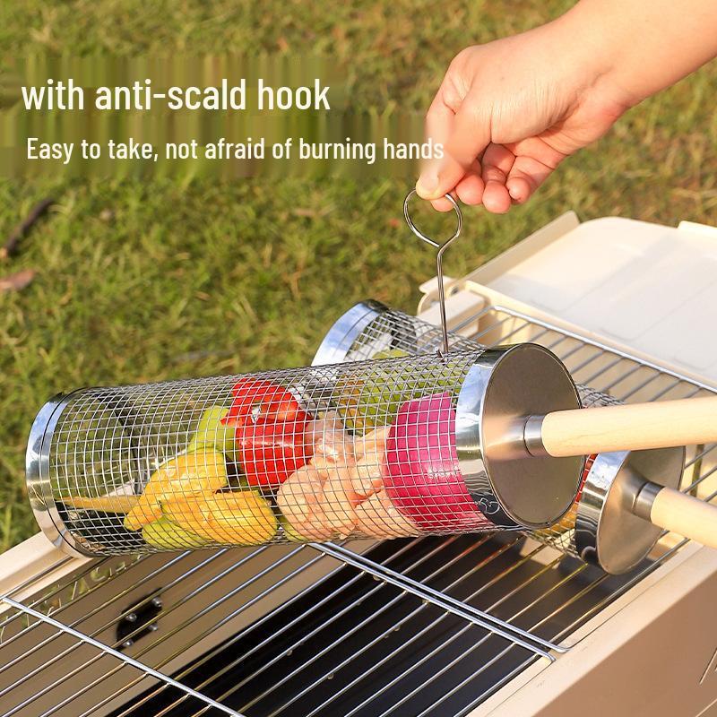MinNai Portable Wooden Handle BBQ Grill Basket