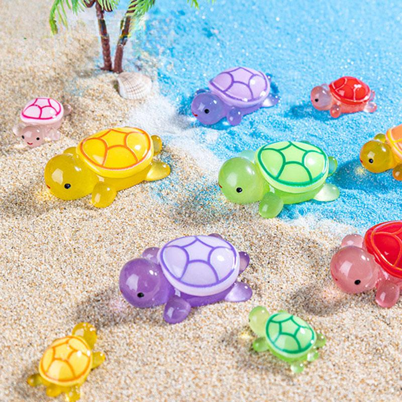 20-Pack Luminous Mini Resin Turtle Statues for Ocean Theme Party Decorations and DIY Garden Micro Landscape Bead Crafts