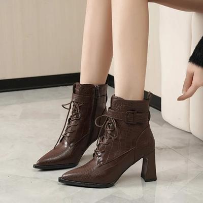 Обувь Женская 2024 Мода Горячие Ботильоны Женские Современные Ботинки Женские Швейная Пряжка Острый Носок Высокий Каблук Боковая Молния Женская Обувь