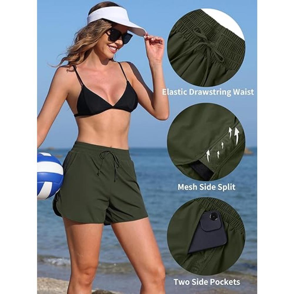 CHARMLEAKS Swim Shorts Women High Waisted Swim Bottom Tummy Control Board Shorts with Pockets Liner