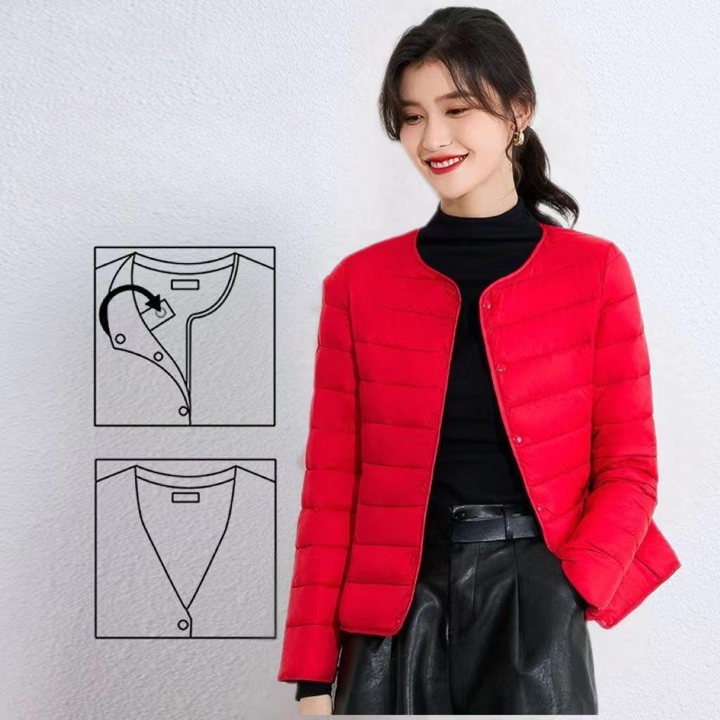 Down and Cotton Jacket, Lightweight and Short, Worn Inside, Small Cotton Jacket, Warm, Collarless, Inner Lining, Silk Cotton, Winter Women's Jacket