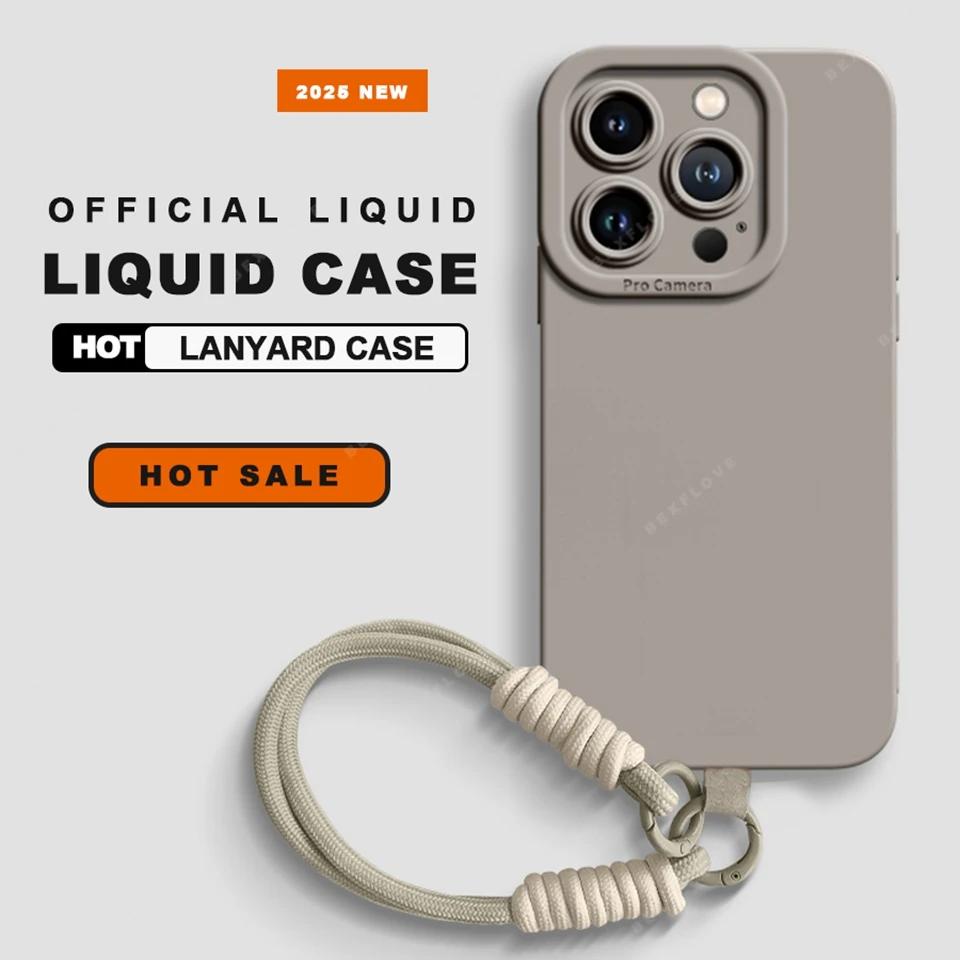 Чехол-ремень для телефона для iPhone 16 14 15 Plus 12 13 Mini 11 16 Pro X XR XS Max 16E SE Шнурок Жидкий силиконовый протектор Мягкая обложка