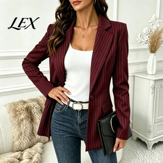 Vertical Stripe Coat Women Striped Blazer with One Button, Breathable Business Casual Work Jacket Jacket, Long Sleeves Notch Lapel Collar for