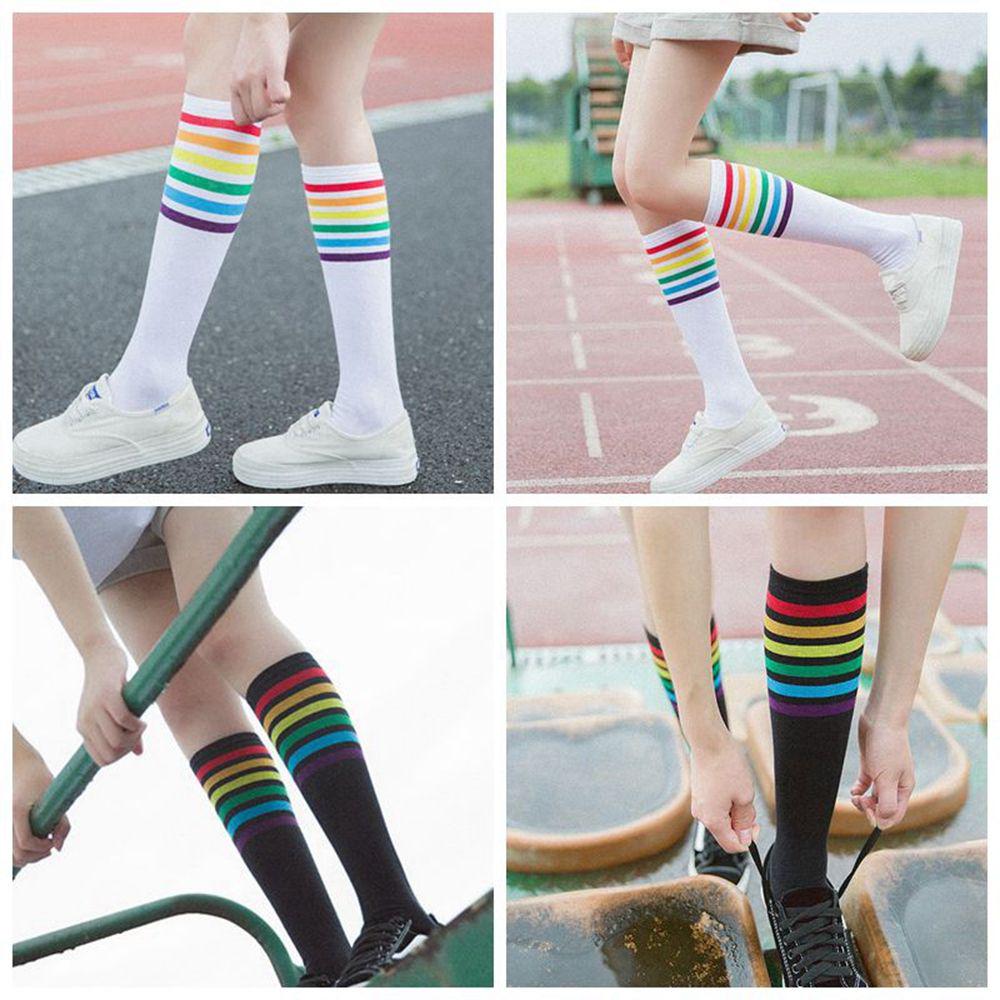 Soft Knee Over Thigh High Football Socks Long Hosiery Stocking Rainbow Stripe