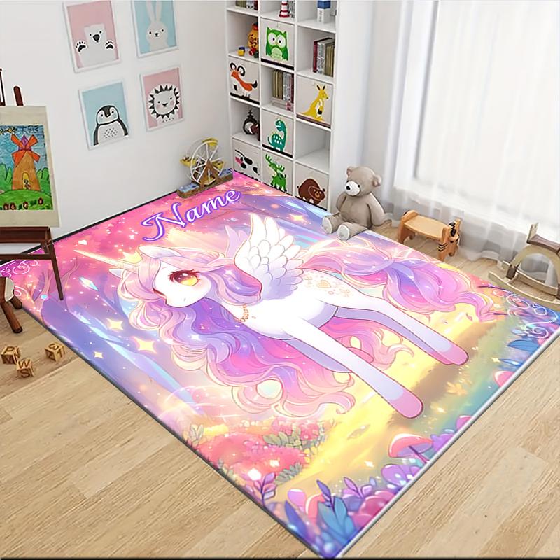 Custom Name Magical Unicorn Fantasy Carpet Rug Customizable Soft Washable Anti-Slip Home Living Room Sofa Mats Personalized Rug. 0909132