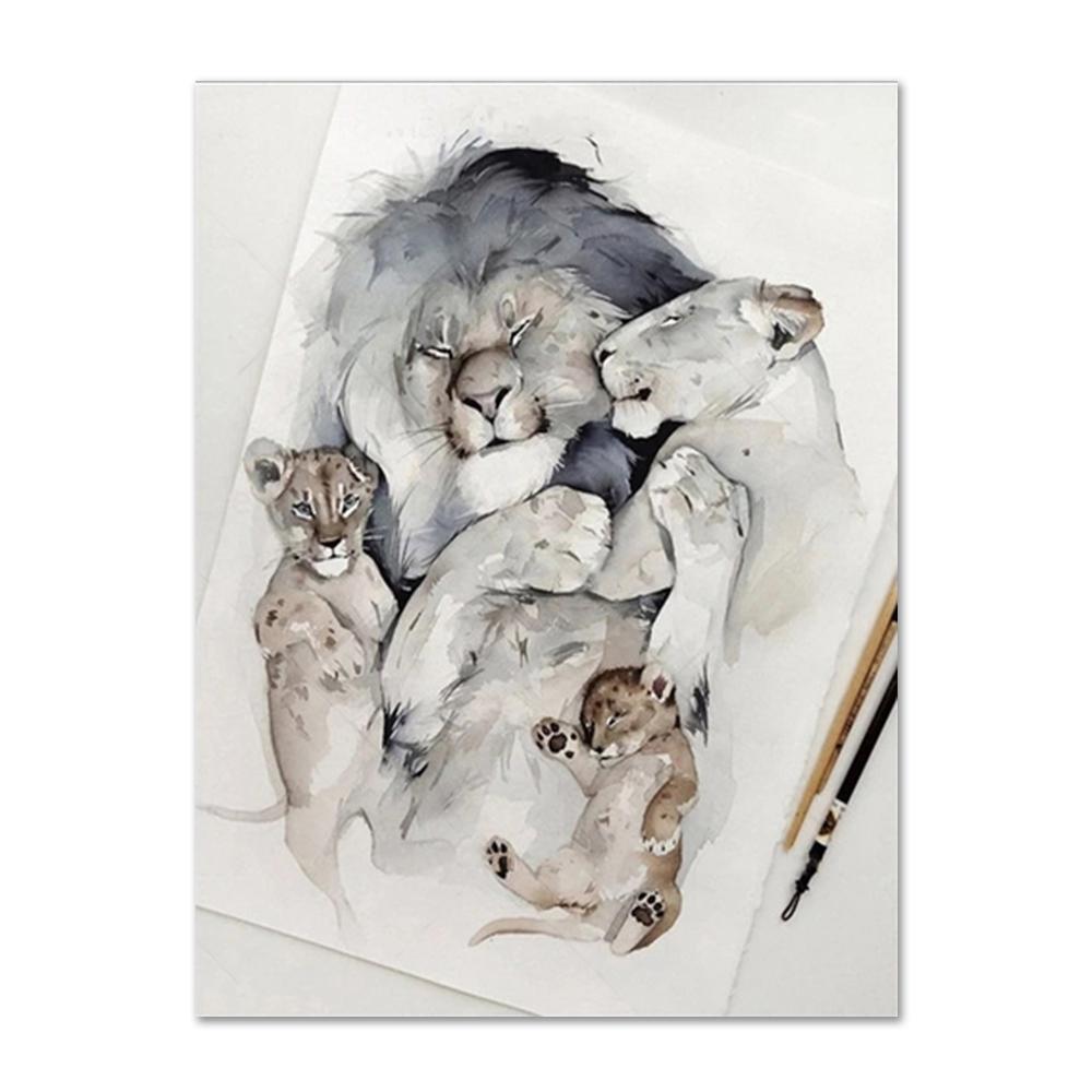 Лев Семья Плакат Печать Отец Мать Дети Настенное Искусство Муж и Жена Любящий Дом Холст Картины Настенные Художественные Украшения Картины