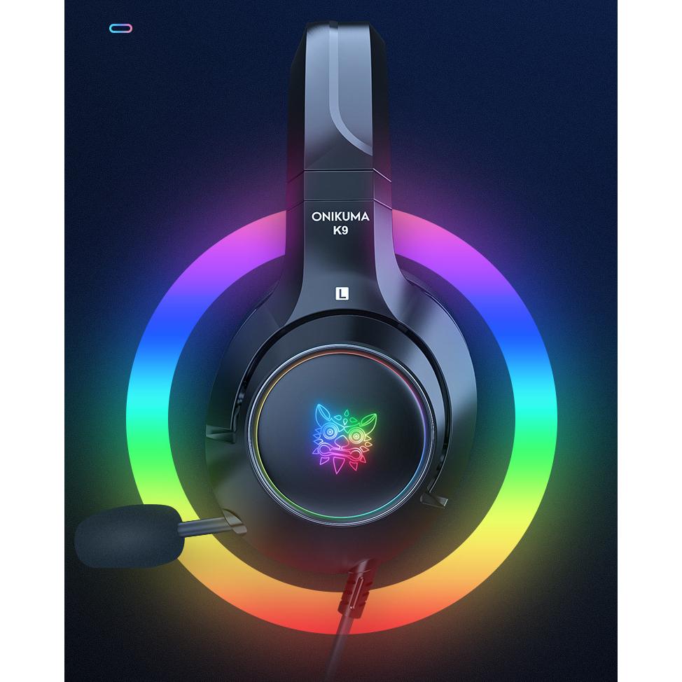 Игровая гарнитура K9 со светодиодной подсветкой RGB, шумоподавлением, стереогарнитура PS Vita с микрофоном, полноразмерные наушники для ПК, PS4, PS5, Switch, Xbox One, Mac