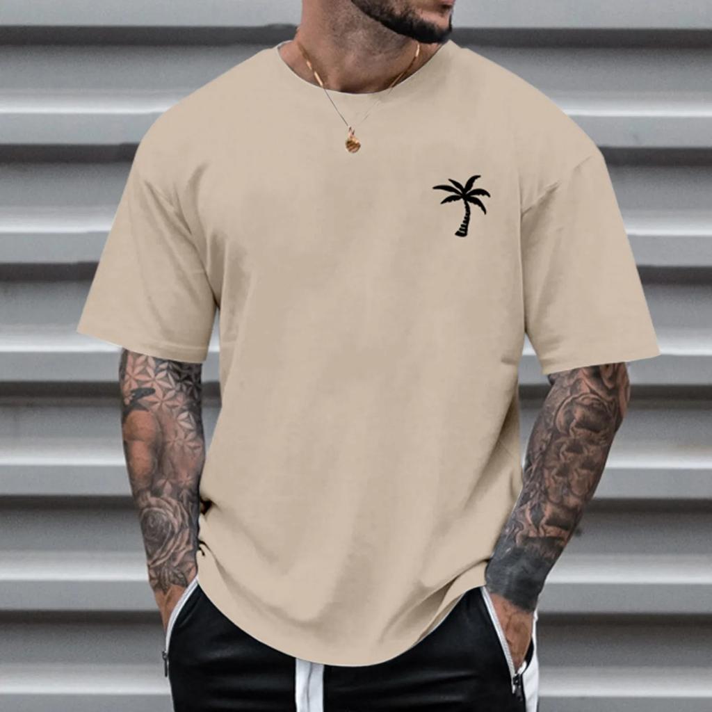 Summer Fashion Heavyweight Retro Men's English Letters 100% Cotton Printed Round Neck High-quality Casual Fitness Street T-shirt