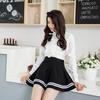 Cute Navy Style Half-length Pleated Skirts Anti-Walk High Waist Pleated Mini Skirts A-line Sailor Type Skirts