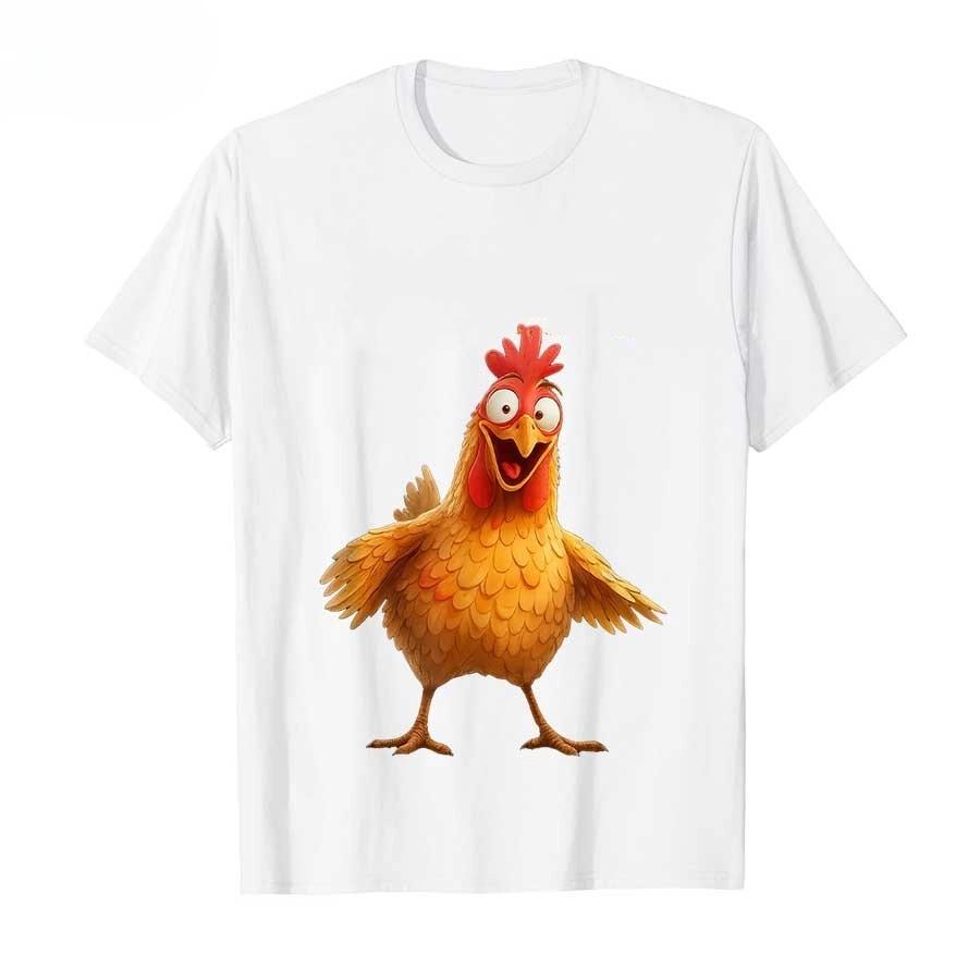 Men's funny adult humorous rooster pattern printed 100% pure cotton short-sleeved T-shirt, funny element clothing top