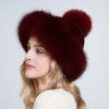 Genuine Mink Fur Beanie Hat Winter Womens Fox Brim Hats Thick Warm Fox Fur Caps With Pompom Fashion Fur Knit Beanies