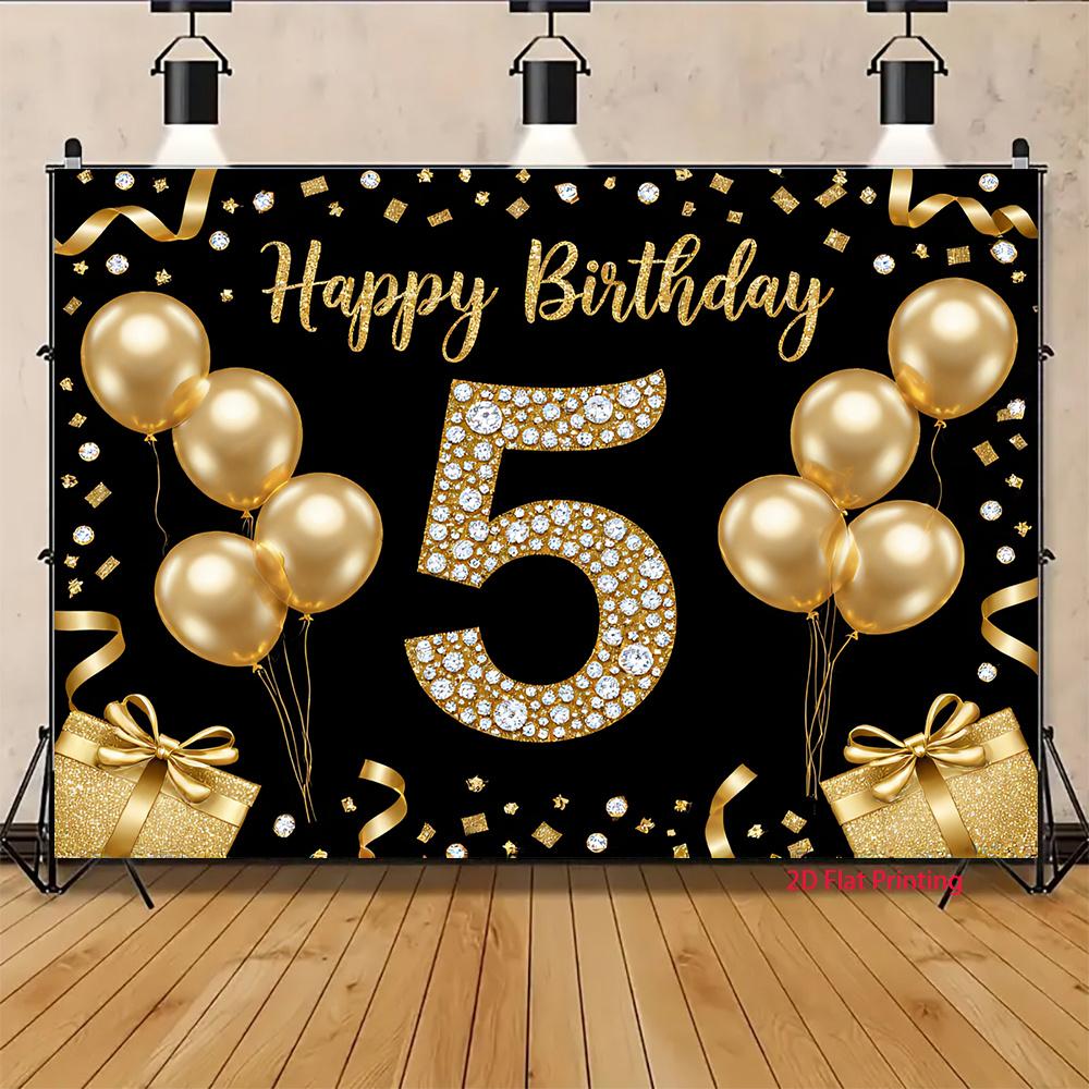 2D plane 1 golden birthday card with five balloonssuitable for birthday parties photography studios and cake table decoration