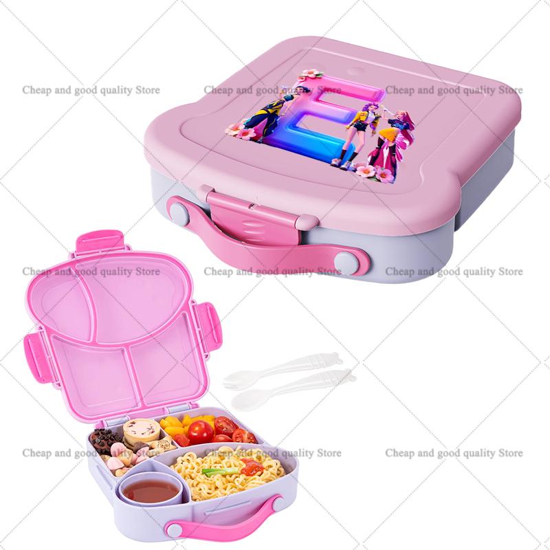 KPop Demon Hunters Lunch Box with Spoon Fork Sauce Case Girls Anime Letter School Picnic Bento Food Storage Containers Kids Gift