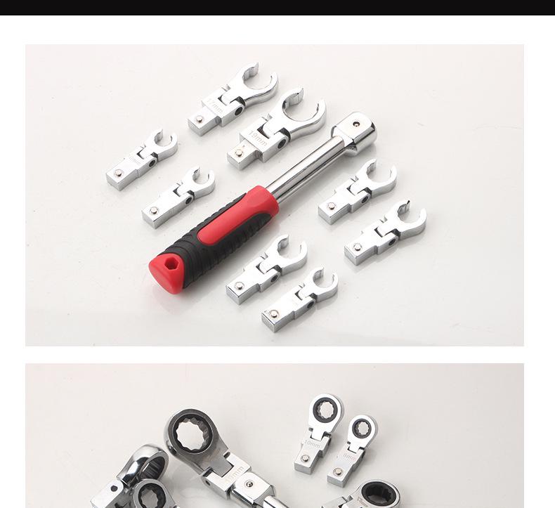 Набор из 8 портативных вращающихся гаечных ключей с трещоткой и головкой на 180°