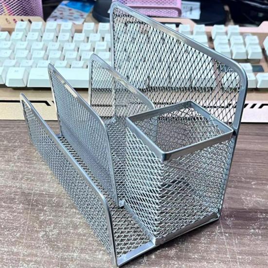 3-Tier Desktop Stacking File Holder Black Metal Mesh Mail Organizer Letter Holder Reinforced Design Space-Saving File Storage Rack for Desk Kitchen