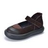 Johnature Shallow Genuine Leather Round Toe Thick Sole Flat Shoes Mary Jane Women's Shoes