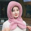 Women Winter Hat with Integrated Scarf Thick Warm Faux Rabbit Fur Solid Color Full Protection Outdoor Cycling Travel Cold Weather Cap