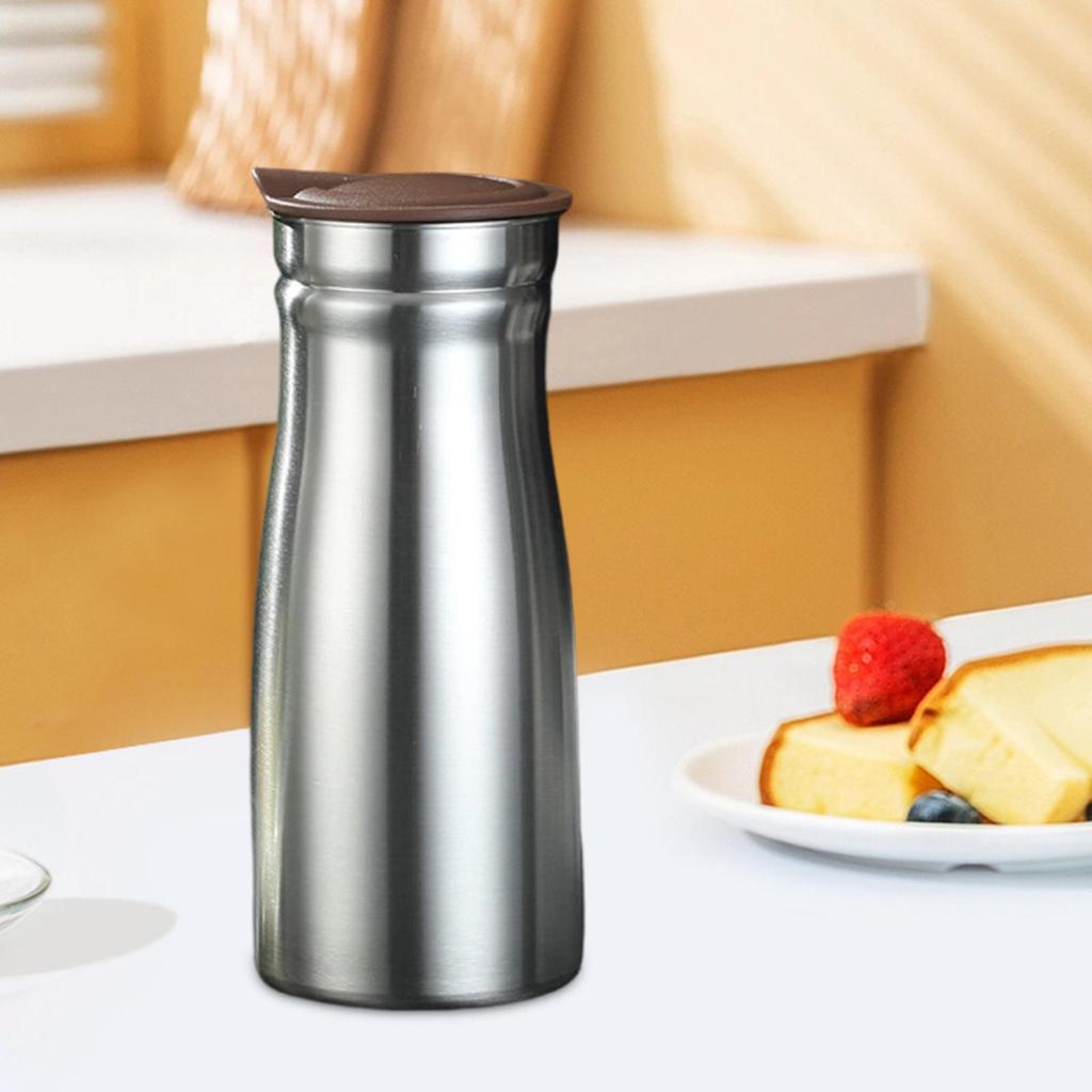 1.0L Stainless Steel Vacuum Thermal Coffee Carafe Modern Tea Kettle Cold Beverage Pitcher for Camping Office Parties Hotel Cafes