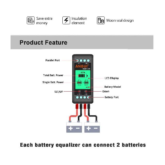ANGUI KBX102S PNE PLC12V 24V Выравниватель аккумуляторов Монитор аккумуляторов Активный балансир Дисплей напряжения Свинцово-кислотные Li-ion Подключение последовательно