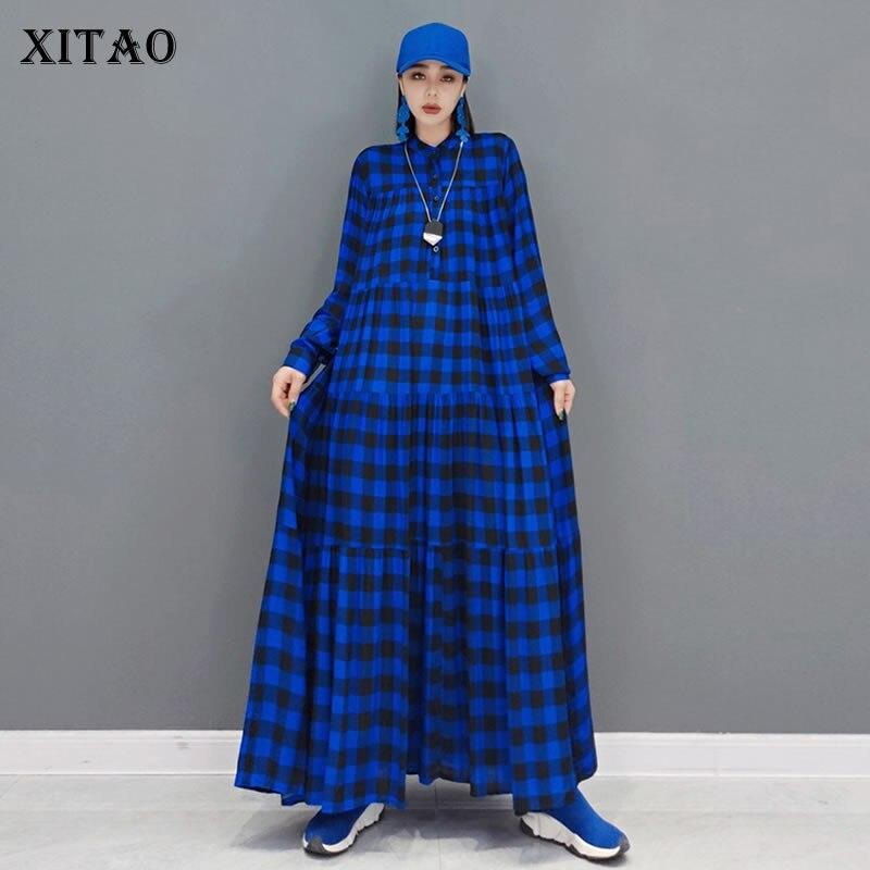 Xitao Модное свободное платье в клетку со складками GWJ0734