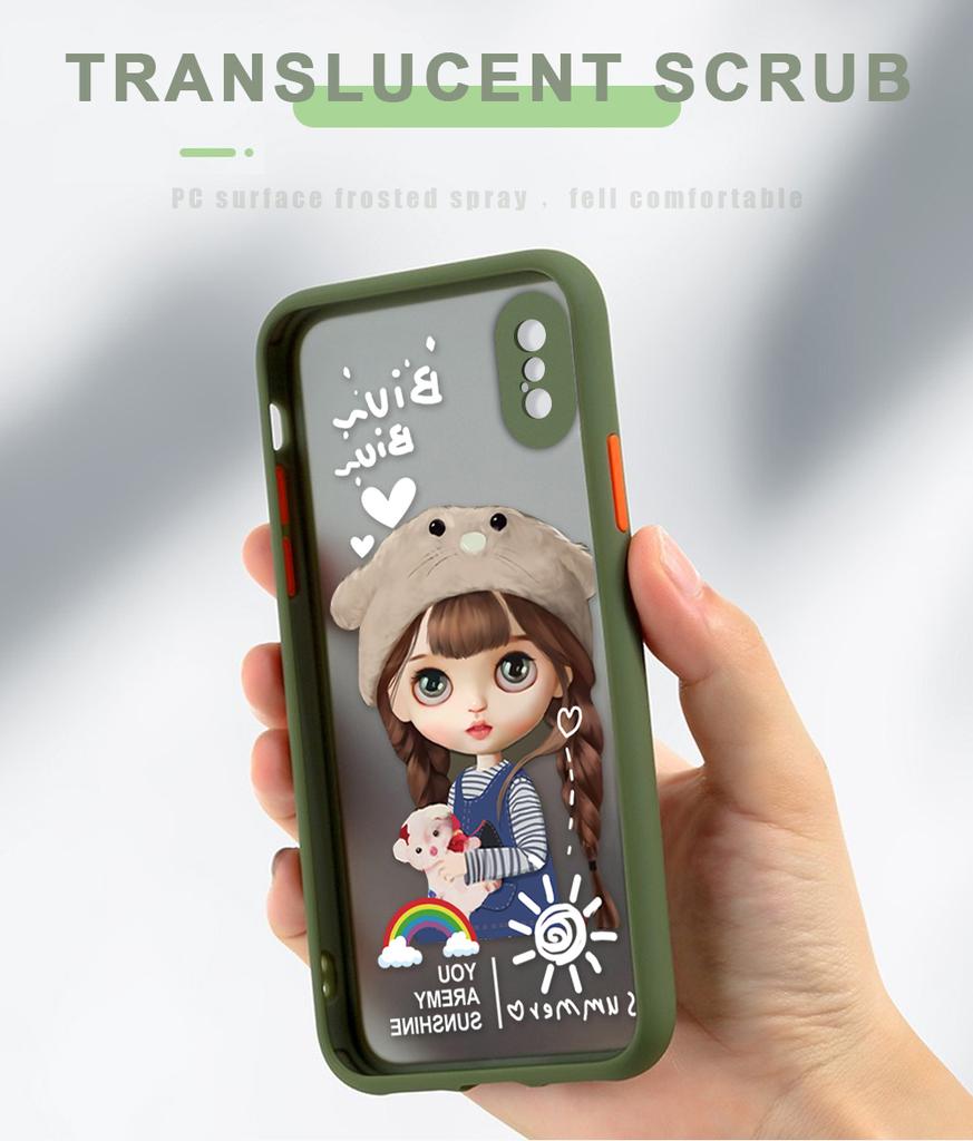 Cute Cartoon Girl Phone Case for iPhone 14 13 12 11 Pro Max Samsung Galaxy S20 FE A52 S23 Infinix Slim Matte Back Cover Lens Protection Cases