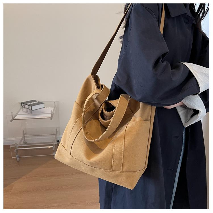 Simple Canvas Bag Women's 2025 New Versatile Casual Women's Casual Large-capacity Retro Portable Tote Bag Large Bag